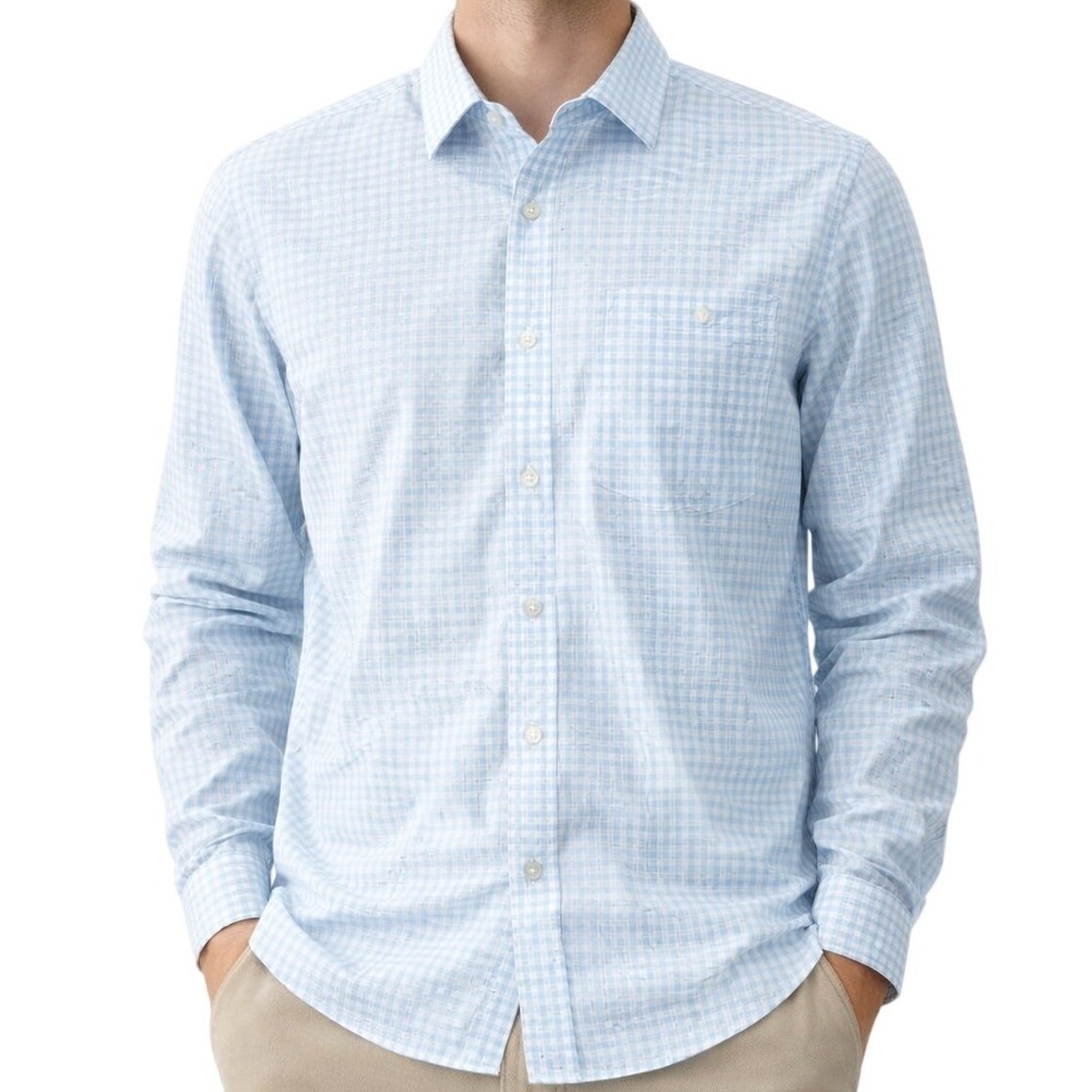 And Collar Performance‎ Dress Shirt XL Blue Gingham Athletic Fit Stretch Wrinkle